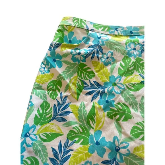 Hearts of Palm Skort Blue Green Flower Leaf Design Women Size 18 - Picture 4 of 7